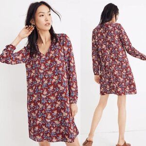 Madewell EUC Floral Dress Button-Back Lined Long Sleeve V-Neck Women's Small S